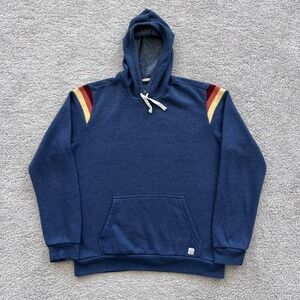 Marine Layer Banks Pullover Hoodie Mens Medium Blue Striped Shoulder Fleece